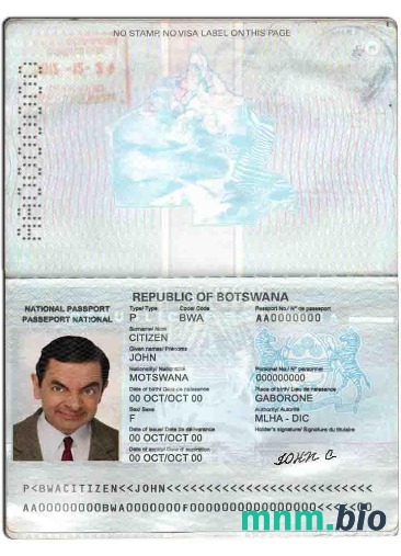 Przykład paszportu Botswany w formacie PSD, w pełni edytowalny